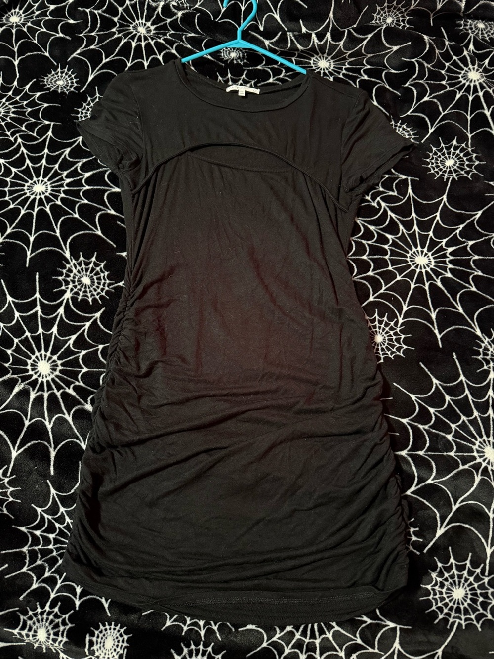 Black Ruched Short Sleeve Mini Dress